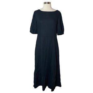 Who What Wear Black Linen-Blend Midi Dress